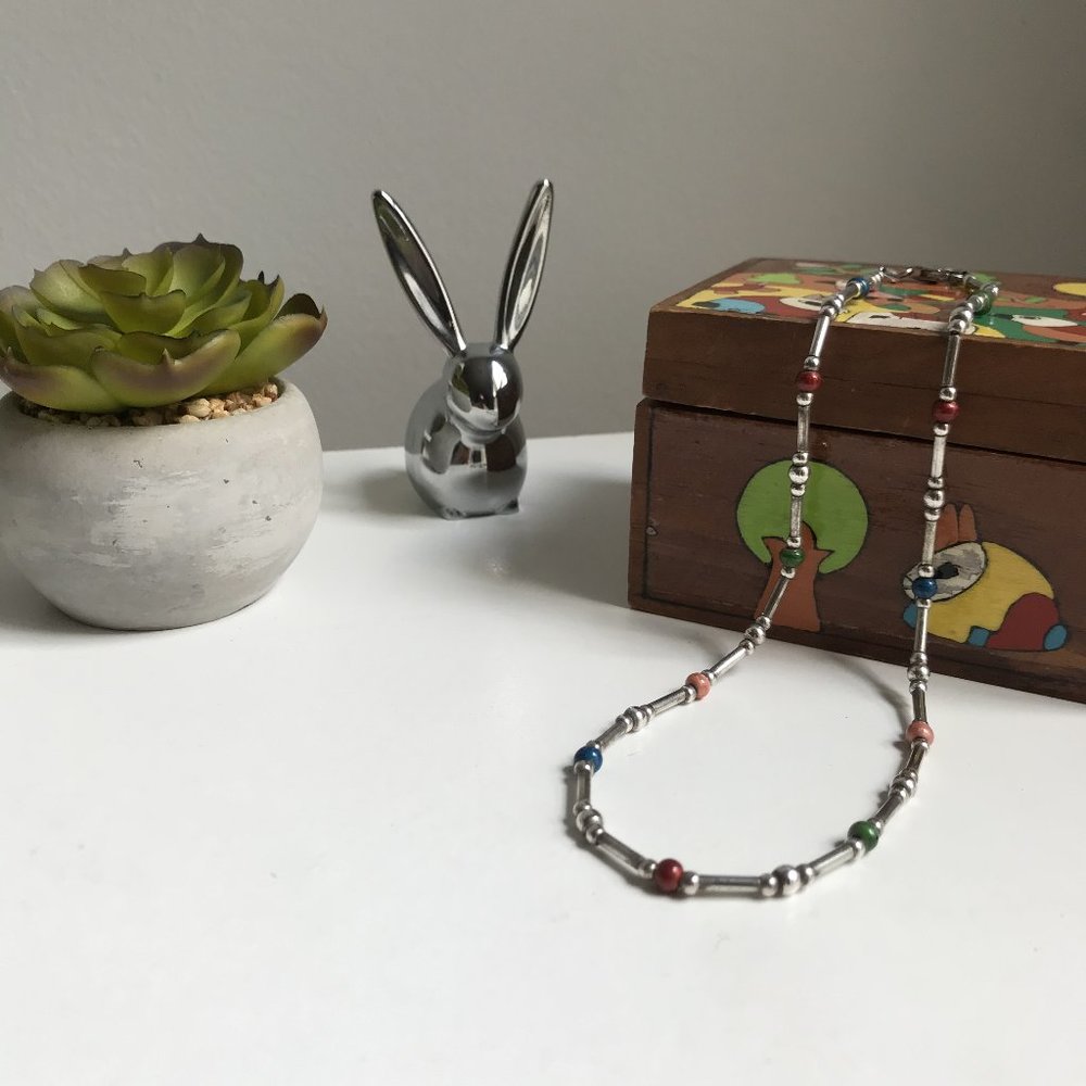 Italian Silver Necklace with Colorful Beads